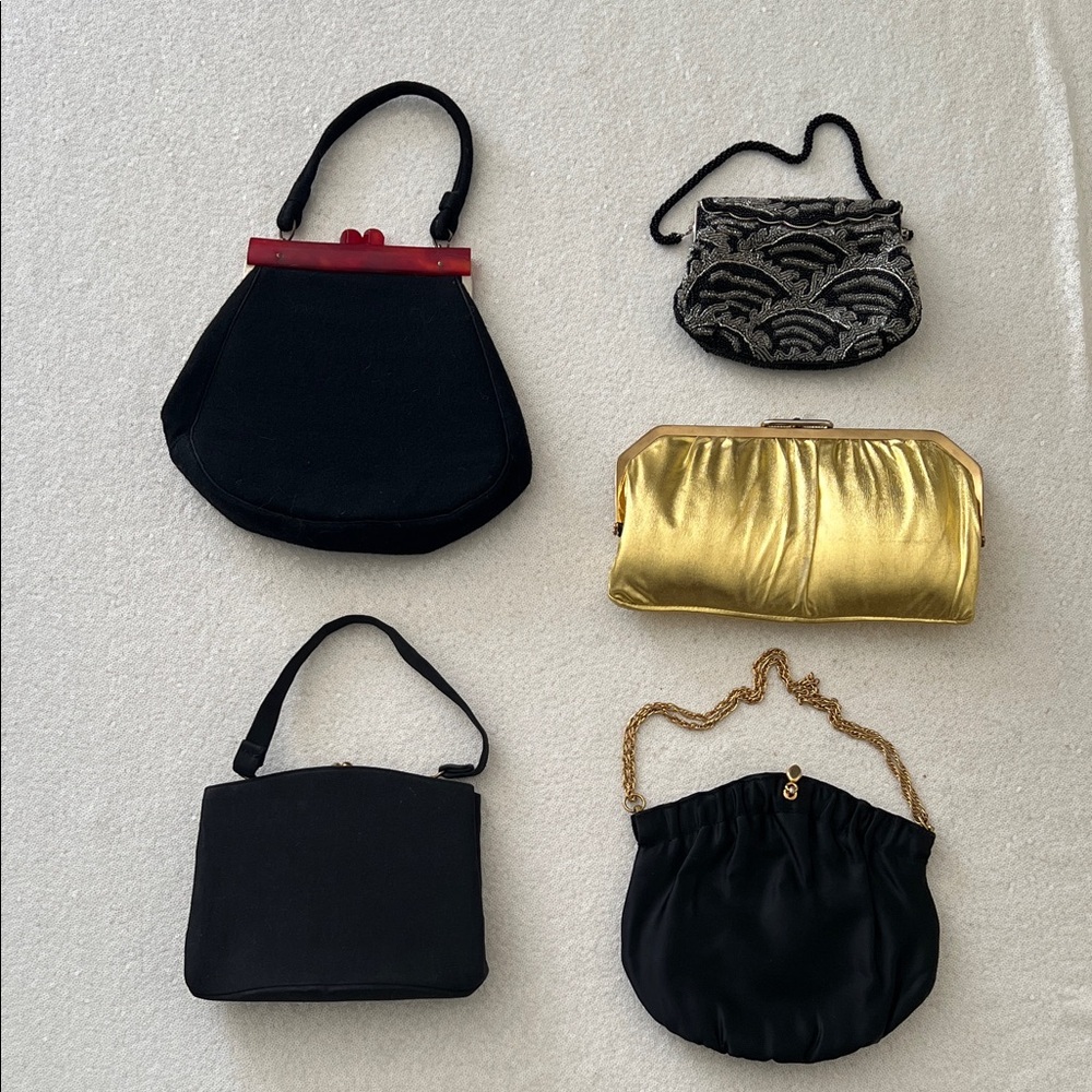 BUNDLE Vintage Black and Gold Women's Handbag Evening Purse Clutch Collection